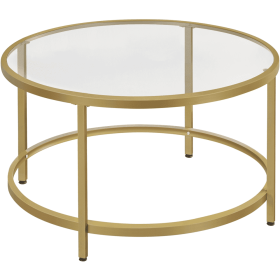 Modern Glass Top Coffee Table with Adjustable Foot Pads, Gold