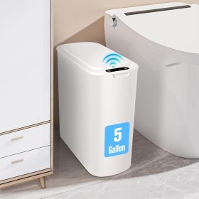 5 Gallon Automatic Bathroom Garbage Can with Lid, Touchless Smart Plastic Slim Wastebasket for Bathroom, Office, rv, Bedroom, Living Room, White