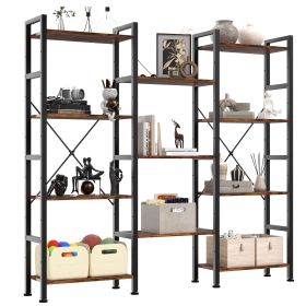 Triple 4-Tier Bookshelf with 11 Open Display Shelves, Adjustable Storage Bookcase for Home & Office, Sturdy Steel Frame and Wood Construction
