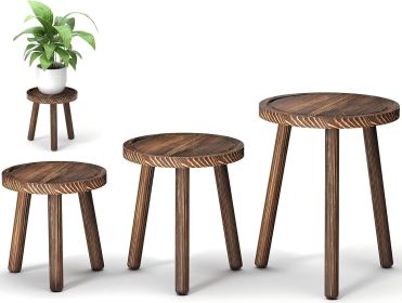 3-Pack Wood Plant Stands Indoor, Single Plant Stand for 6-12 Inch Pots, Mid-Century Modern Plant Stool,