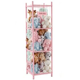 Wooden toy storage rack, suitable for saving space in children's rooms, bedrooms, baby rooms and children's activity rooms. (Color: Pink)